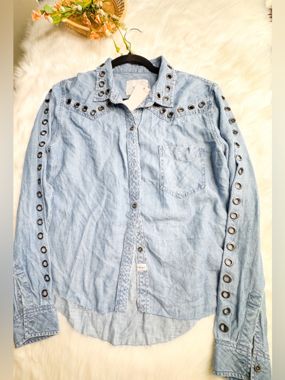 Rails Clayton Raw Hem Grommet Denim Shirt - Picture 2 of 3